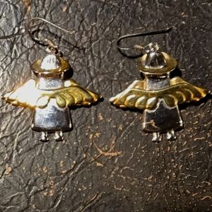 Mixed Metal Statement Dangle Gold and 925 Silver Angel Earrings